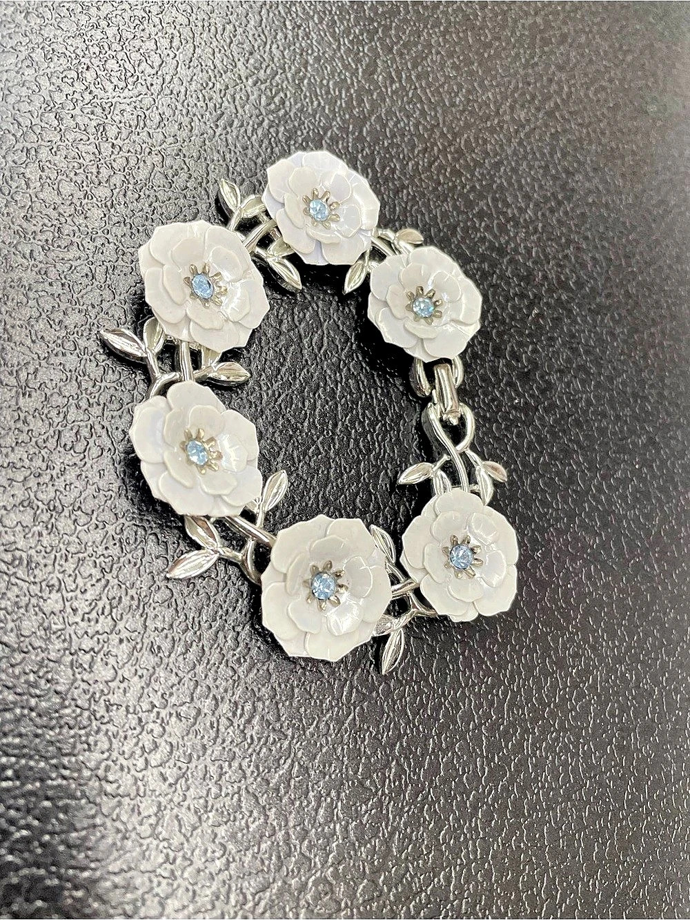 Coro Floral Bracelet in White & Silver